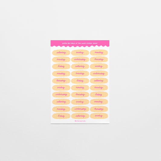 Yellow and Pink Polka Dot Days of the Week Sticker Sheet