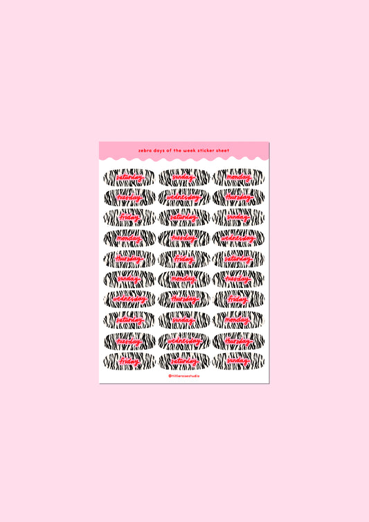 Zebra Days of the Week Sticker Sheet