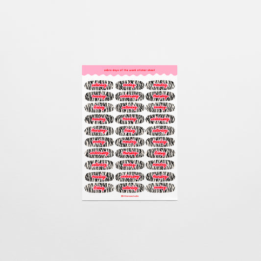 Zebra Days of the Week Sticker Sheet