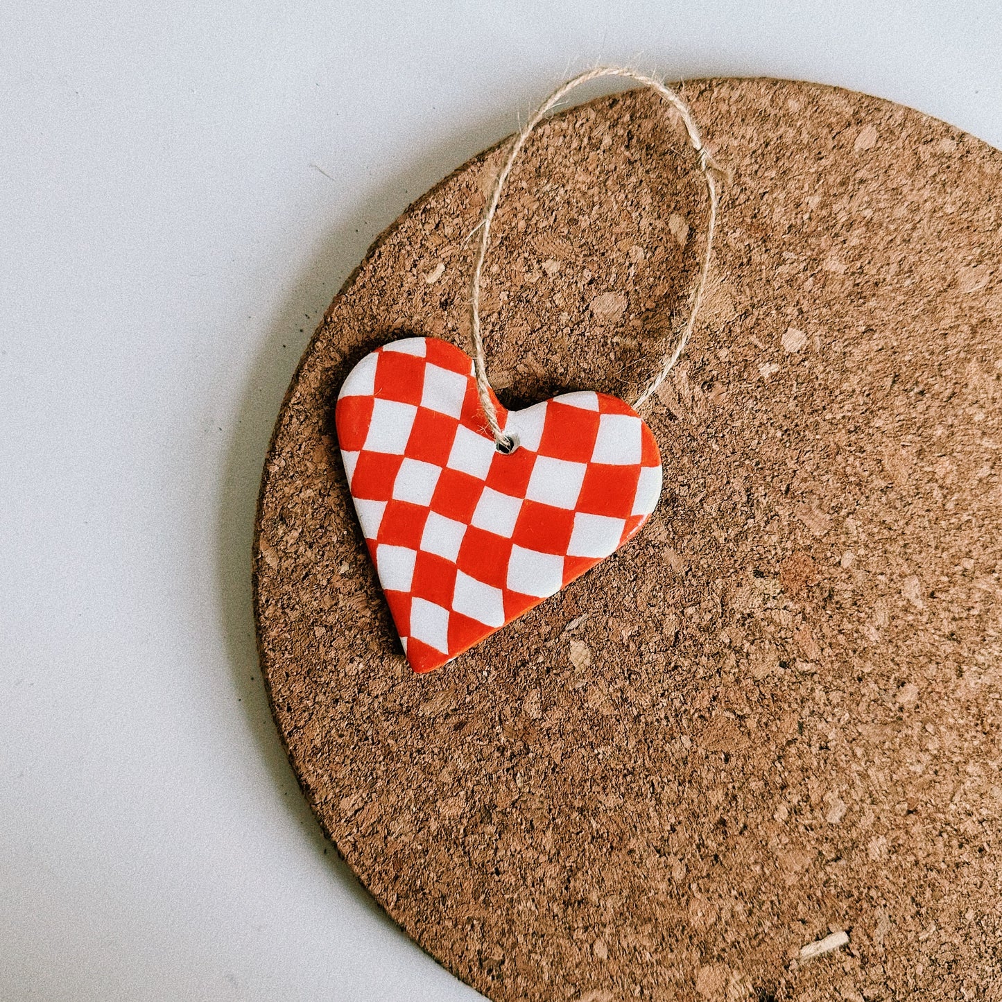 Checkerboard Heart Handmade Clay Ornament