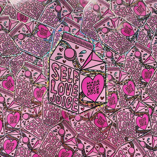 Self Love Juice Box Glitter Vinyl Sticker