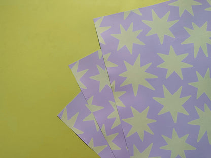 Lilac and Lime Green Stars Wrapping Paper