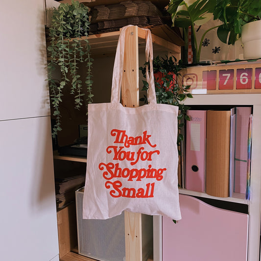 Thank You For Shopping Small Screen Printed Tote Bag | Organic Cotton, Eco-Friendly, Hand Printed