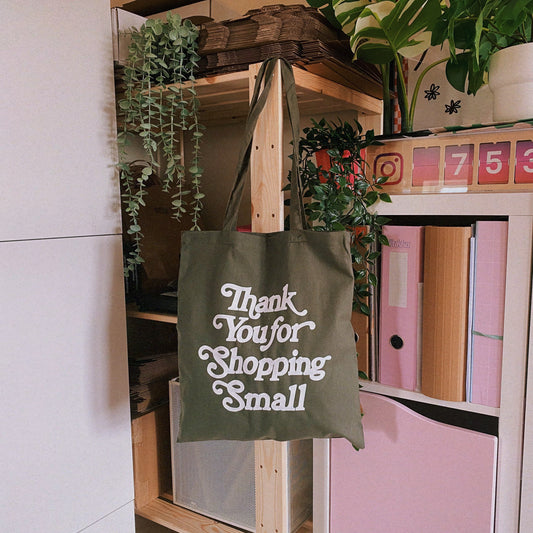 Thank You For Shopping Small Screen Printed Tote Bag | Organic Cotton, Eco-Friendly, Hand Printed