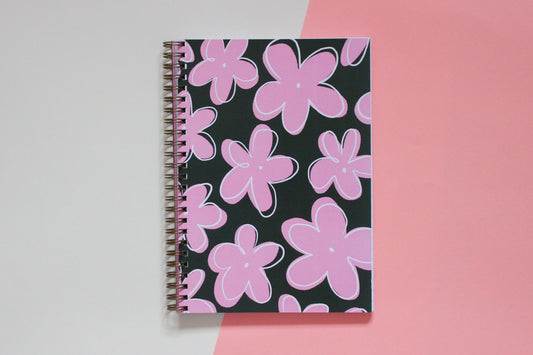 Pink and Dark Green Floral A5 Spiral Bound Notebook