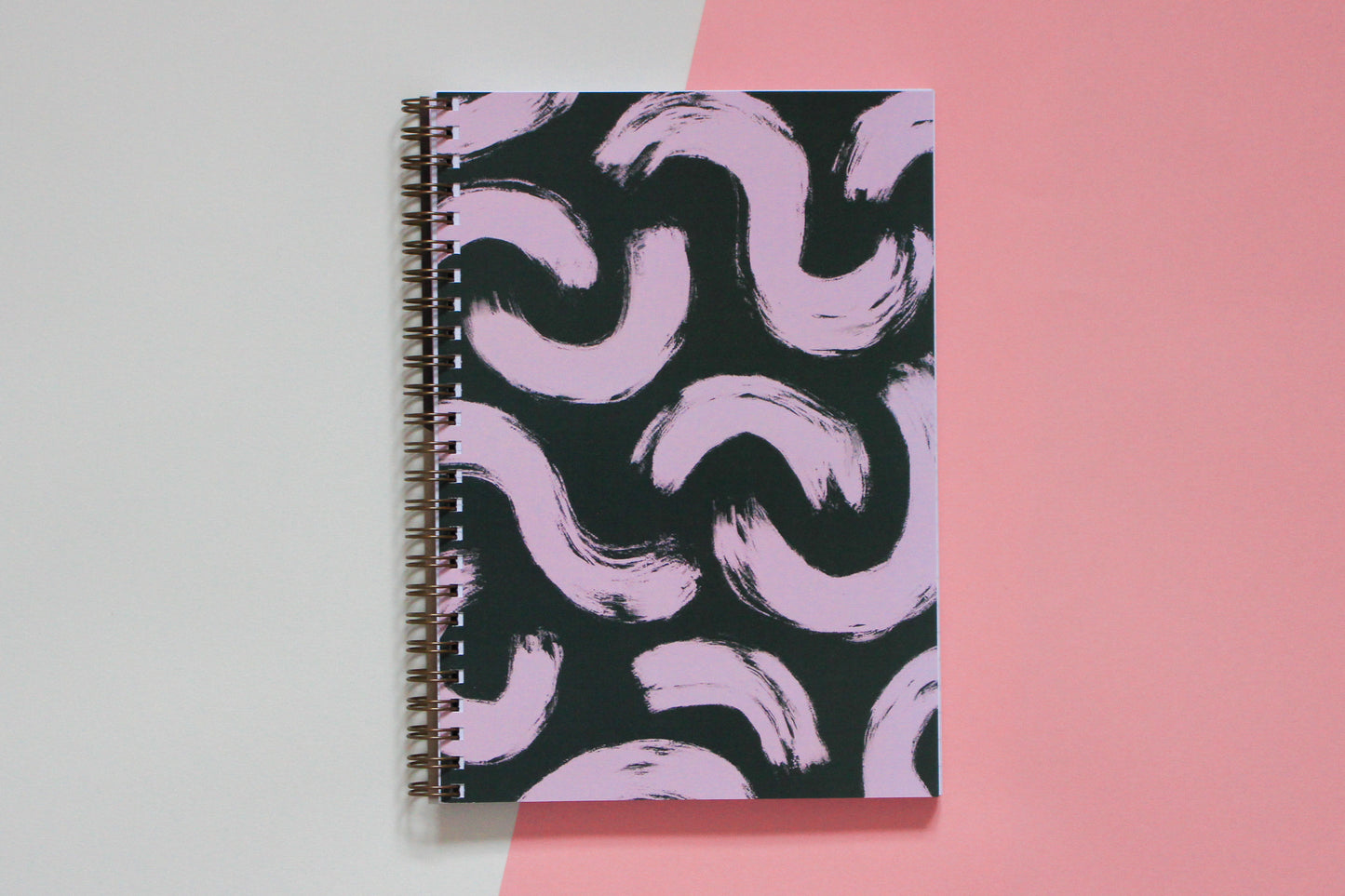 Pink and Dark Green Paint Strokes A5 Spiral Bound Notebook