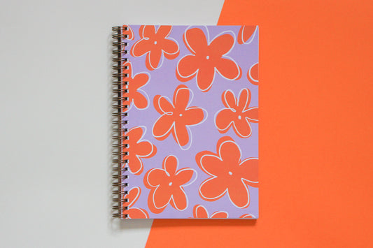 Lilac and Orange Floral A5 Spiral Bound Notebook