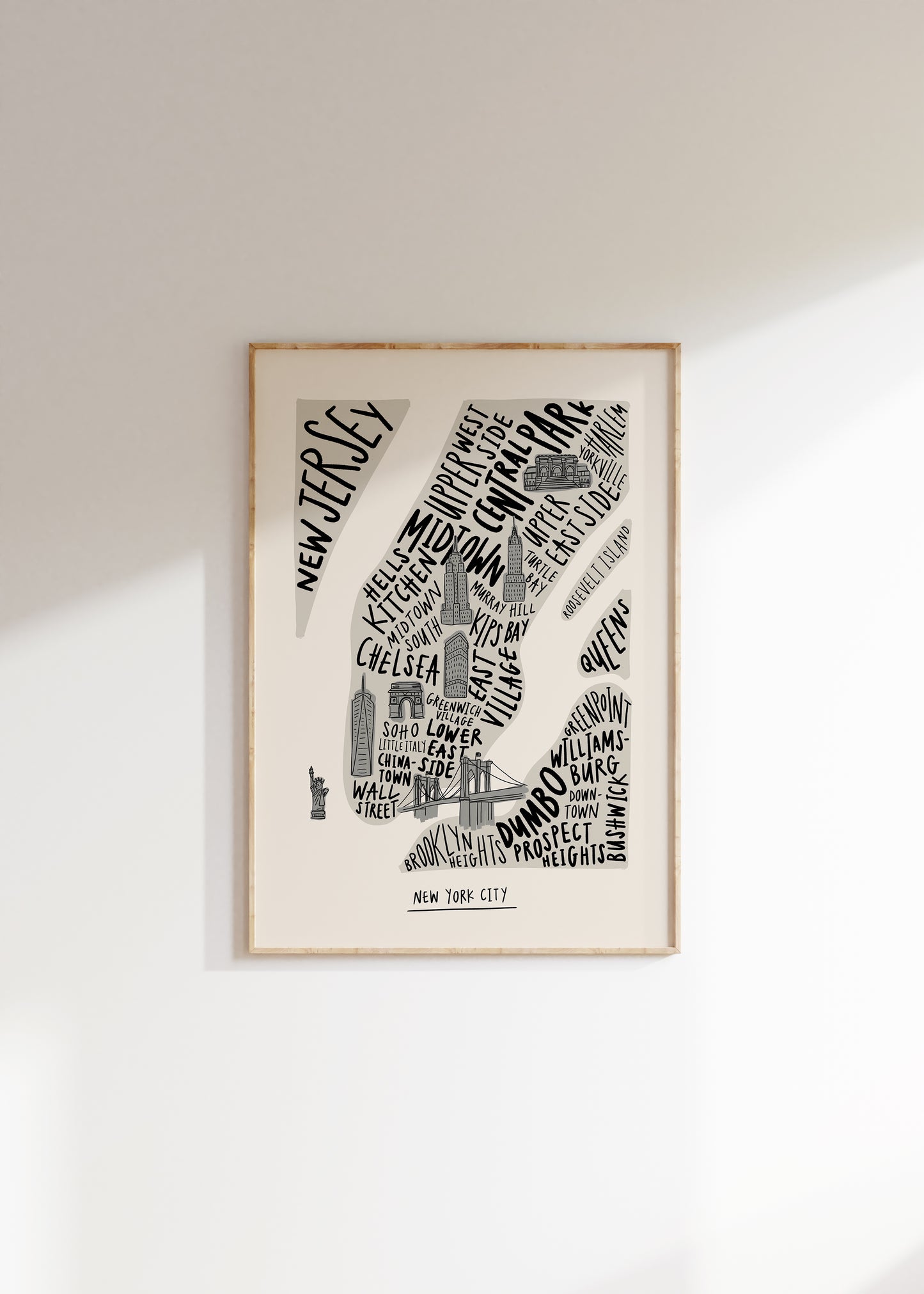 New York City Illustrated Lettering Map Print