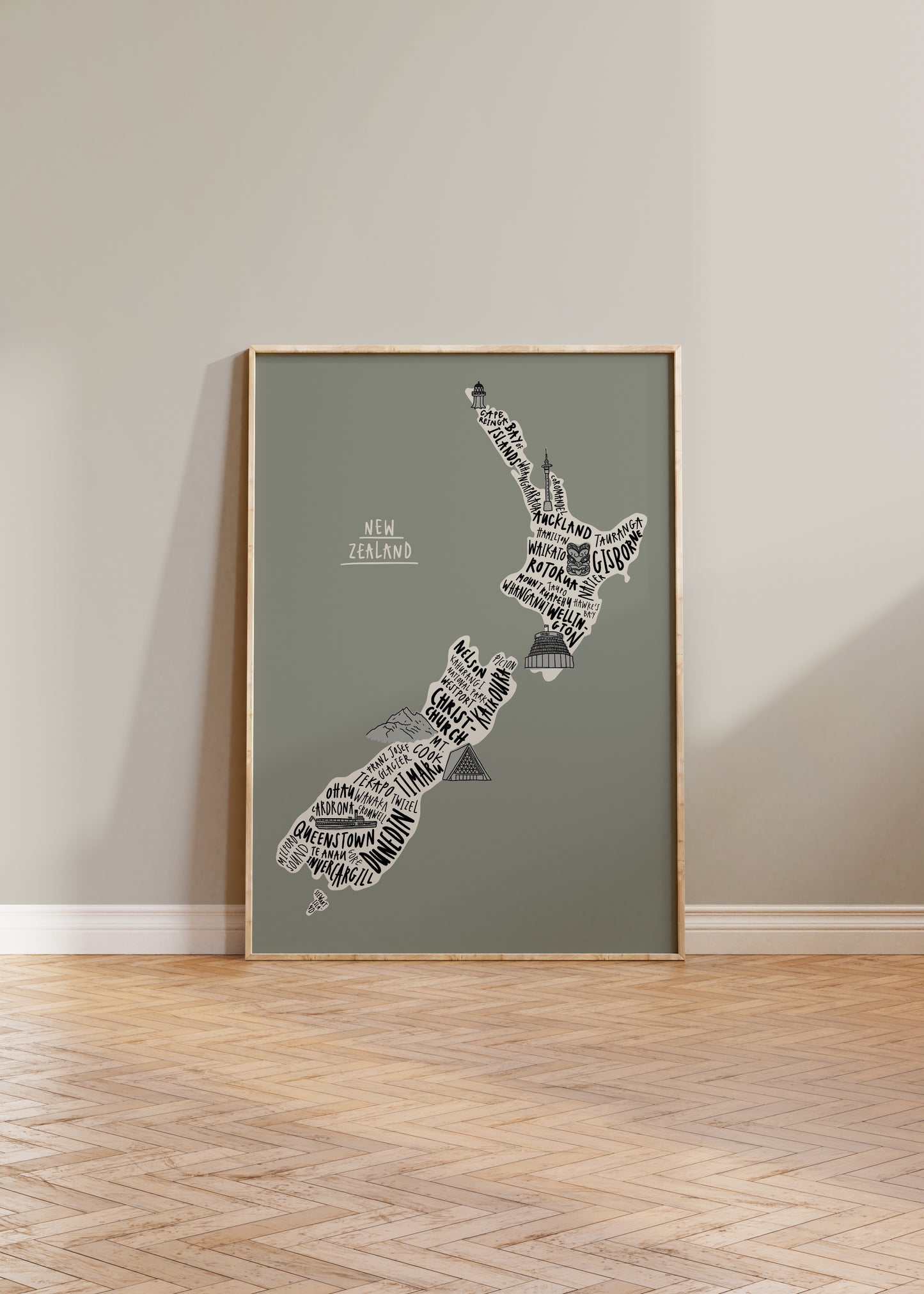 New Zealand Illustrated Map Print | Digitally Hand Lettered Map | Travel Destination